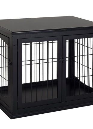 Dog Crate Furniture, 32" Small Dog Cage End Table with 2 Doors, Lockable Door, Puppy Kennel Indoor, Black