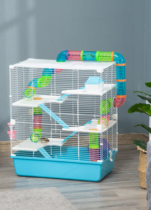 Extra Large 23" Hamster Cage with Tubes and Tunnels, Portable Carry Handles, Rat House and Habitats Big 5-Tier Design, Mouse Cage Includes Exercise Wheel, Water Bottle, Food Dish, Light Blue