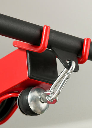 Lat Pull Down Machine, High / Low Pulley Machine with Adjustable Seat and Flip-Up Footplate, Red