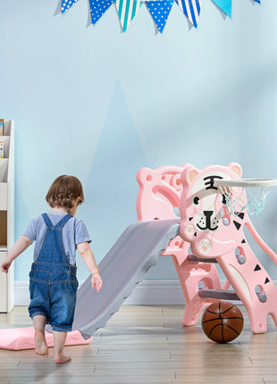 Slide for Kids with Basketball Hoop for Indoor Use, Easy Set Up Baby Slide for Kids 18-36 Months, Pink