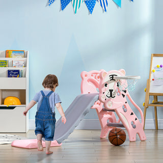 Slide for Kids with Basketball Hoop for Indoor Use, Easy Set Up Baby Slide for Kids 18-36 Months, Pink