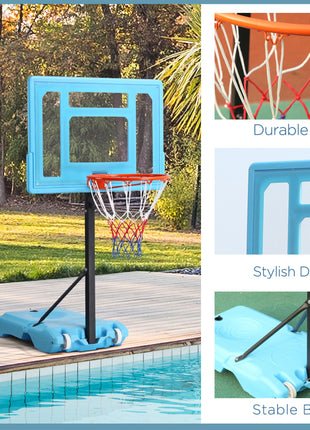 Poolside Basketball Hoop Stand, 36.5"-48.5" Height Adjustable Portable Hoop System w/ Clear Backboard & Fillable Base for Whole Family, Blue, Black, Red