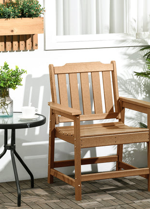 All-Weather Patio Chair, HDPE Patio Dining Chair, Heavy Duty Wood-Like Outdoor Furniture for Garden, Backyard, Deck, Porch, Lawn, Brown