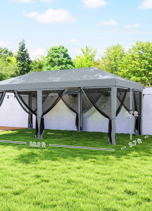 10' x 20' Pop Up Canopy Tent with Netting, Heavy Duty Instant Sun Shelter, Large Tents for Parties with Carry Bag for Outdoor, Garden, Patio, Gray