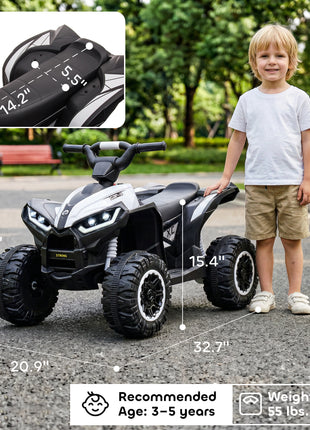 12V Kids ATV Quad Car with Forward & Backward Function, Four Wheeler for Kids with Wear-Resistant Wheels, Music, Up to 3.7 MPH, Electric Ride-on ATV for Toddlers Ages 3+ Years Old, White