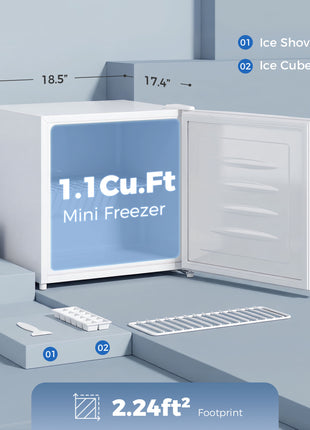 1.1 Cu.Ft Countertop Mini Freezer, Compact Upright Freezer with Removable Shelves, White