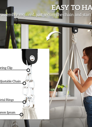 Hammock Swing Chair, Macrame Hanging Chair with Large Cushion, Chain, Steel Frame for Indoor Outdoor Use, Cream White