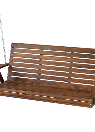 3-Seater Swing Bench, Wooden Porch Swing with Cupholders, Hanging Chains for Patio Garden, Carbonized