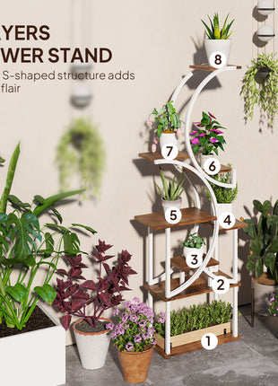 Plant Stand Indoor, 8 Tier 62" S-Shaped Plant Shelf, Corner Plant Rack for Multiple Plants, Carbonised Finish