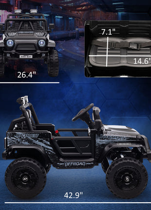 12V Ride on Car, Ride on Truck w/ Remote, 4 Suspension Wheels, 3 MPH Max Speed, Music, Horn & Lights, Black