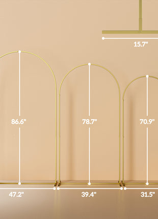 Metal Arch Backdrop Stand Set of 3, 7/6.5/6 ft Wedding Arch Frame, Balloon Backdrop Arch Stand Set for Birthday Party, Bridal Shower, Graduation, Ceremony, Banquet Decorations, Gold