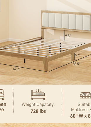 Queen Bed Frame with Headboard Queen Platform Bed Frame with Wooden Slats No Box Spring Needed Easy Assembly Natural