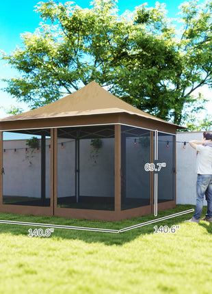 12 x 12 ft. Canopy Tent with Mesh Netting, UPF50+ Pop Up Tent with Carry Bag for Garden, Patio, Beige