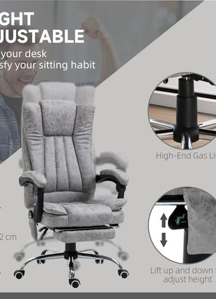 Massage Office Chair with 6 Points and Heat, Reclining Computer Chair with Adjustable Height and Footrest, Gray