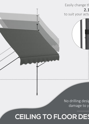 8' x 4' Manual Retractable Awning, Non-Screw Patio Awning, UV Resistant for Window or Door, Dark Gray