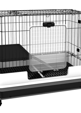 2-Level Small Animal Cage Rabbit Hutch with Wheels, Removable Tray, Platform and Ramp for Bunny, Chinchillas, Ferret, Black