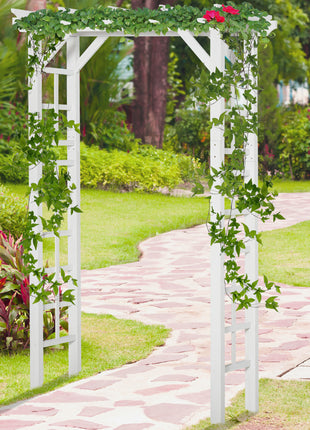 85" Wooden Garden Arbor for Wedding and Ceremony, Outdoor Garden Arch Trellis for Climbing Vines - White