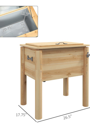 Wooden Outdoor Cooler, Beverage Cooler with Bottle Opener for Backyard Deck Poolside Party, 54 Quart, Natural