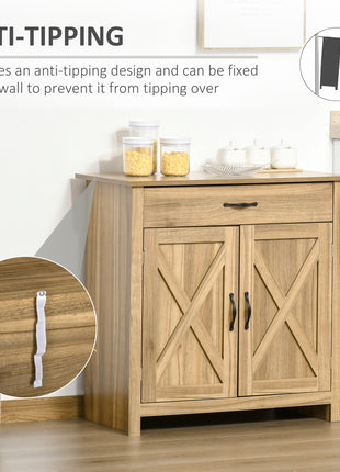 Farmhouse Sideboard Buffet Cabinet, Barn Door Coffee Bar Cabinet with Drawer and Adjustable Shelf for Kitchen, Living Room, Entryway, Natural Wood Effect