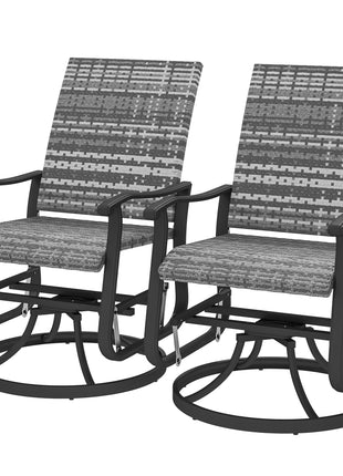 Wicker Rattan Swivel Patio Glider Chair Set of 2, Outdoor Glider Chair with Steel Frame, High Back, Gray