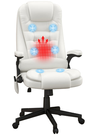Massage Office Chair, Heated Reclining Computer Chair with 6 Vibration Points, Armrest and Remote, White
