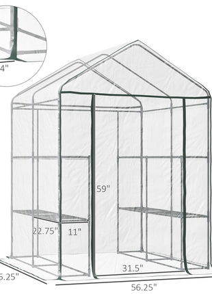 5' x 5' x 6' Mini Walk-in Greenhouse Kit, Portable Green House with 3 Tier Shelves, Roll-Up Door, and Weatherized Plastic Cover for Backyard Garden, Clear