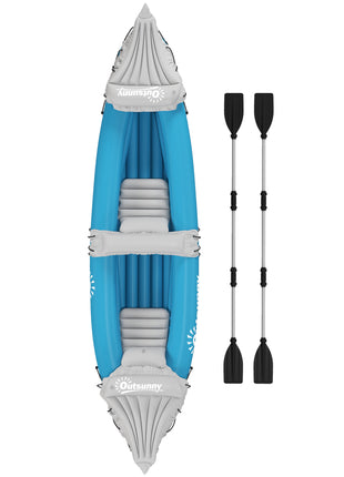 Kayak, 2 Person Inflatable Kayak, Includes Paddles, Aluminum Oars, Repair Kit, Portable Tandem Blow Up Boat, Blue