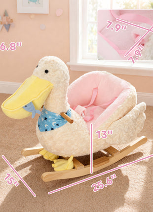Baby Rocking Horse, Kids Ride on Pelican Rocking Horse for Toddlers 18–36 Months with Realistic Duck Sound, White