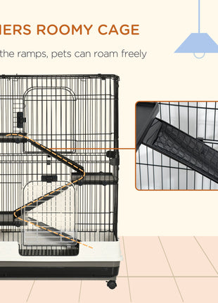 32"L 4-Level Small Animal Cage Rabbit Hutch with Universal Lockable Wheels, Slide-out Tray for Bunny, Chinchillas, Ferret, Black