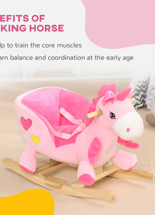 Baby Rocking Horse Ride On Unicorn with 32 Songs, Seatbelt, Pink