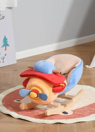 Kids Rocking Horse, Wooden Plush Ride-on Plane Chair Toy with Lullby Song and Seat Belt for 18 Month +