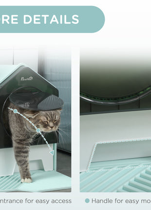 Hooded Cat Litter Box w/ Litter Mat, Litter Particle Catching, Light Blue