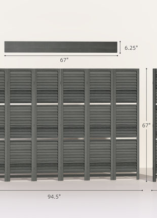 6 Panel 67" Tall Wood Privacy Screen Room Divider with 3 Shelves and Folding Storage for Bedroom, Gray