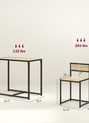 3-Piece Dining Room Set, Industrial Kitchen Table Set with Rectangular Table and 2 Dining Chairs, Oak
