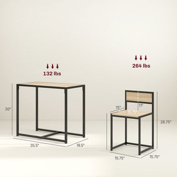 3-Piece Dining Room Set, Industrial Kitchen Table Set with Rectangular Table and 2 Dining Chairs, Oak