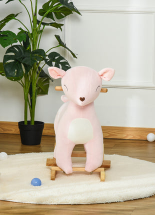 Kids Plush Ride-On Rocking Horse Deer-shaped Plush Toy Rocker with Realistic Sounds for Child 36-72 Months Pink