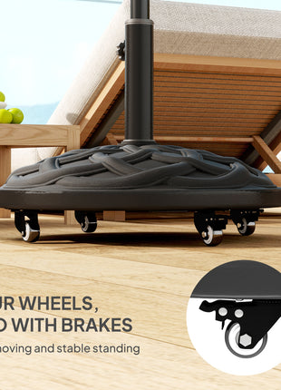 Round Patio Umbrella Base with Wheels, 44 lbs Resin Umbrella Stand Base, Heavy Duty Patio Umbrella Holder for 1.3"/1.5"/1.9" Umbrella Poles for Outdoor, Lawn, Poolside, Black