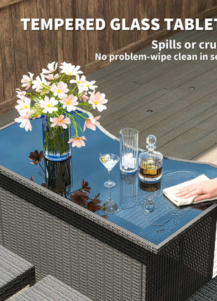 5 Piece Rattan Wicker Bar Set, High Top Outdoor Table and Chairs, Bar Height Patio Set, 2 Shelves & 4 Bar Stools, Gray