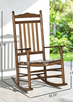 Traditional Wooden High-Back Rocking Chair for Porch, Indoor/Outdoor, Brown