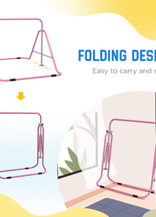 Folding Gymnastics Bar for Kids, Adjustable Height, Bubble Gum Pink