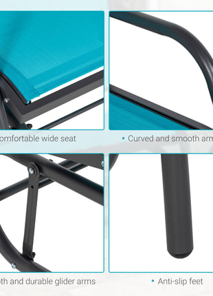 Outdoor Glider Chair, Steel Swing Chai with Curved Armrests for Porch, Garden, Poolside, Balcony, Blue