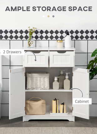 Freestanding Bathroom Storage Cabinet, Floor Cabinet with 2 Drawers, Adjustable Shelf, for Bathroom, Living Room or Entryway, White