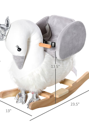 Kids Ride on Horse Swan Rocker with Sound, Plush Seat, Wooden Base, Safety Belt for Toddlers 18-36 Months, White