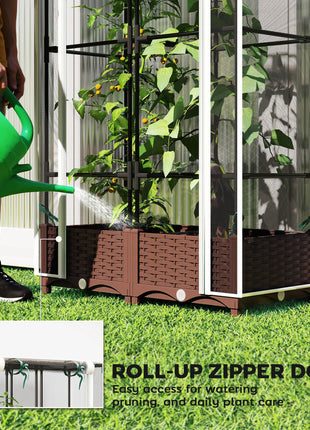 Raised Garden Bed with Trellis, 46.5" Tomato Cage with Crop Cage, Self Watering Planter Box with Drainage Holes, White