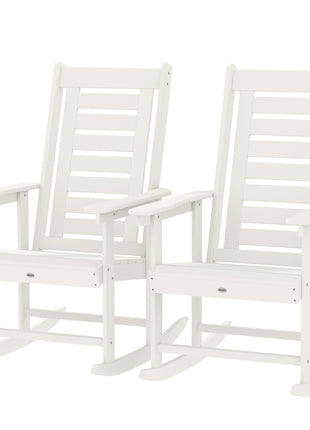 2 Pieces Outdoor Rocking Chairs, HDPE Patio Rockers with 28" High Back, Wide Armrests for Porch Backyard, White
