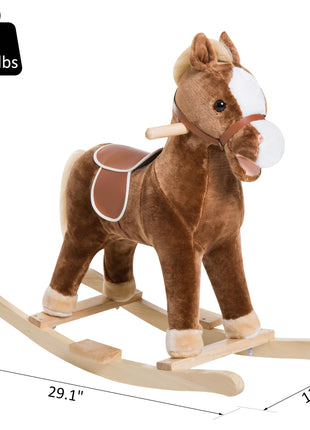 Kids Ride on Rocking Horse Toddler Plush Toy with Realistic Sounds for 3 Years Old Children - Brown