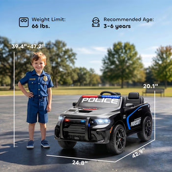 Licensed Dodge Ride On Police Car for Kids with 2 Seater, Remote, Suspension, Flashing Lights, Siren for Ages 3-6, Black