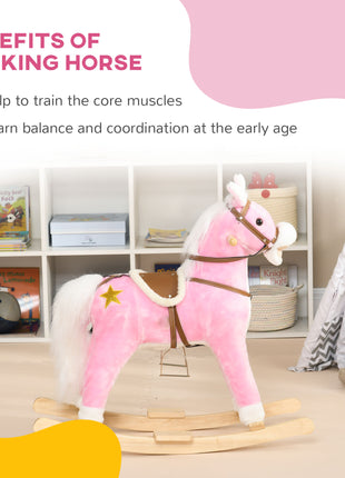 Rocking Horse Toddler Ride On Horse with Sound Saddle, Pink