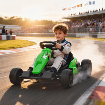 24V Electric Go Kart with Dual 150W Motors, Adjustable Seat & 11.2MPH High Speed, Slow Start, 5-Point Harness, Green