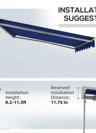 13' x 10' Electric Awning, Retractable Awning with LED Lights and Remote Controller for Door and Window, Blue